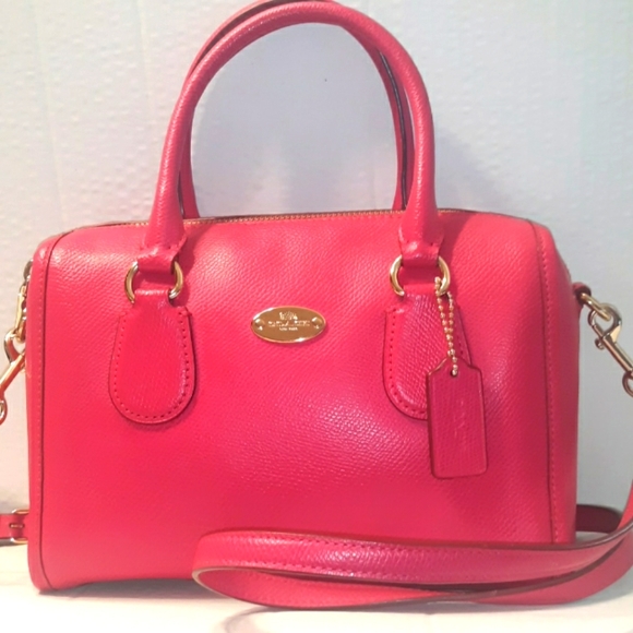 ☆Gorgeous ☆Brand New COACH Ruby Pink Leather Mini Bennett Satchel X-Body - Picture 4 of 16